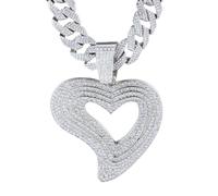 HALUKAKAH Collier Cœur de Diamants pour Homme,Plaqué Platine,Pendentif Serti de Diamants de Laboratoire avec 15MM Chaîne Cuban Link 50cm,Cadeau Parfait pour Mari,Fils,Petit Ami