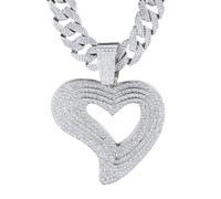 Halukakah Collier Cœur Diamant pour Filles, Plaqué en Or 18k Véritable/Platine, Pendentif Serti de Diamants de Laboratoire et 15MM Cuban Link Chain 45cm, Cadeau Religieux pour Fille, Nièce, Amie, Sœur