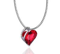 HALUKAKAH Collier Cœur Rouge Cramoisi Femme AMOUR INFINI Plaqué Platine avec Cristaux Naturels Autriche - Bijoux Symbole Amour,Ajustable.Cadeau pour Anniversaire,avec Boîte Cadeau et Carte Message