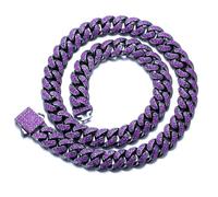 HALUKAKAH Collier de Chaîne Cubaine en Diamant pour Hommes - Améthyste Violette Sertie à la Main - Plaqué Rhodié Noir - Largeur 13mm Longueur 50cm - Avec Boîte Cadeau