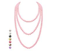 Halukakah Collier de Perles Long Années 1920 pour Femmes -Exquises Perles de Culture Naturelles -Luxueux Brin de 8mm avec Élégance Intemporelle -Blush Rose Rose 150cm -Parfait pour Occasions Spéciales