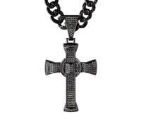 HALUKAKAH Collier Diamant pour Garçons,Plaqué en Or 18k Véritable/Platine/Rhodium Noir,Pendentif Serti de Diamants de Laboratoire et Cuban Link Chain 45cm,Cadeau Religieux pour Fils,Neveu,Ami,Frère
