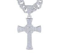 HALUKAKAH Collier Diamant pour Garçons,Plaqué en Or 18k Véritable/Platine/Rhodium Noir,Pendentif Serti de Diamants de Laboratoire et Cuban Link Chain 45cm,Cadeau Religieux pour Fils,Neveu,Ami,Frère