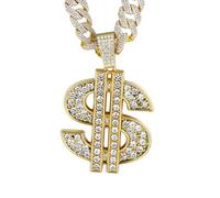 HALUKAKAH Collier Dollar Américain en Diamant pour Homme,Plaqué Or 18k,Pendentif Serti de Diamants de Laboratoire,15MM Chaîne Cubaine Diamantée 50cm,Cadeau Hip-Hop pour Mari,Fils,Petit Ami