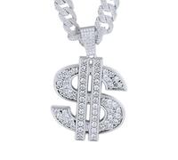 HALUKAKAH Collier Dollar Américain en Diamant pour Homme,Plaqué Platine,Pendentif Serti de Diamants de Laboratoire,15MM Chaîne Cubaine Diamantée 50cm,Cadeau Hip-Hop pour Mari,Fils,Petit Ami