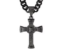 Halukakah Collier en Diamants pour Homme - Plaqué Rhodium Noir - Croix Celtique Pendentif Serti de Diamants de Laboratoire - 14MM Chaîne Cubaine Diamanté 50cm,Cadeau Religieux pour Mari,Fils,Petit Ami