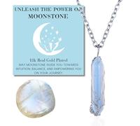 HALUKAKAH Collier en Pierre de Lune - AMOUR LUNAIRE - Fil Arbre de Vie Fait Main Plaqué Platine,Pendentifs en Forme de Hexagonale en Cristal Naturel et Chaîne de 50cm,Cadeau pour Elle