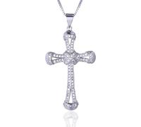 HALUKAKAH Collier Pendentif Croix pour Garçons, Enfants et Adolescents, 1,0 ct de Diamants Cultivés en Laboratoire, Plaqué Or Blanc Platine 925 Argent Sterling, Chaîne 40cm, Bijoux Religieux de Luxe