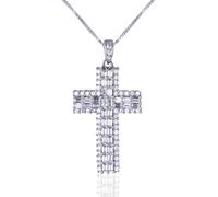 HALUKAKAH Collier Pendentif Croix pour Garçons, Enfants et Adolescents, 2,0 ct de Diamants Cultivés en Laboratoire, Plaqué Or Blanc Platine 925 Argent Sterling, Chaîne 40cm, Bijoux Religieux de Luxe