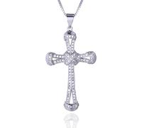 Halukakah Collier Pendentif Croix pour Hommes en Moissanite, 1,0 ct de Diamants Cultivés en Laboratoire,Plaqué Or Blanc Platine 925 Argent Sterling,Chaîne en Boîte 45cm,Bijoux Religieux de Luxe Cadeau