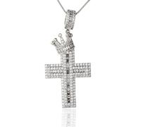 HALUKAKAH Collier Pendentif Croix pour Hommes en Moissanite, 4,0 ct de Diamants Cultivés en Laboratoire, Plaqué Or Blanc Platine 925 Argent Sterling, Chaîne de 45cm, Bijoux Religieux de Luxe Cadeau