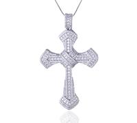 Halukakah Collier Pendentif Croix pour Hommes en Moissanite, 5,0 ct de Diamants Cultivés en Laboratoire,Plaqué Or Blanc Platine 925 Argent Sterling,Chaîne en Boîte 45cm,Bijoux Religieux de Luxe Cadeau
