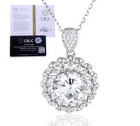 Halukakah Collier Pendentif Femme en Moissanite D5,0 ct, Argent 925 Plaqué Platine avec Certificat, Diamant Rond Halo de Labo Serti Griffe, Cadeau pour Fiançailles, Mariage, Épouse, Petite amie, Fille