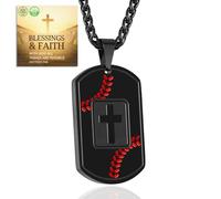 HALUKAKAH Collier Plaque Militaire Croix Baseball pour Hommes avec Pendentif Verset Biblique en Acier Titane - Bijou Religieux pour Communion,Confirmation,Baptême - Inclut Chaîne 60cm,avec Carte