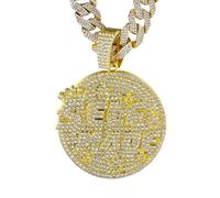 HALUKAKAH Collier SELF MADE en Diamant Clair pour Homme,Plaqué Or Réal 18k,Pendentif Serti de Diamants de Laboratoire avec 15mm Chaîne Cubaine Diamantée 50cm,Cadeau Hip-hop pour Mari,Fils,Petit Ami