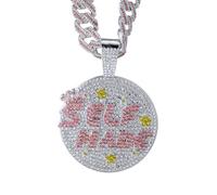HALUKAKAH Collier SELF MADE en Diamant Rose pour Homme,Plaqué Platine,Pendentif Serti de Diamants de Laboratoire avec 15mm Chaîne Cubaine Diamantée 50cm,Cadeau Hip-hop pour Mari,Fils, Petit Ami