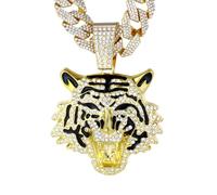 HALUKAKAH Collier Tigre de Diamants pour Homme, Plaqué Or 18k, Pendentif Serti de Diamants de Laboratoire avec 15MM Chaîne Cuban Link 50cm, Cadeau Parfait pour Mari, Fils, Petit Ami