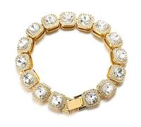 HALUKAKAH Diamant Bracelet en Or pour Homme,Plaqué en Or Véritable 18 Carats Carré Diamant Blanc Bracelet 21.5cm,Diamants de Laboratoire,avec Coffret Cadeau Gratuit