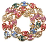 HALUKAKAH Diamant Chaîne de Grains de Café pour Homme,13MM Plaqué Or Véritable 18 Carats Arc en Ciel Collier 50cm,Multicolore Diamants de Laboratoire,avec Coffret Cadeau GRATUIT