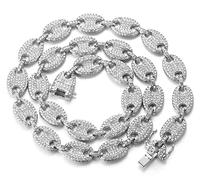 HALUKAKAH Diamant Chaîne de Grains de Café pour Homme,13MM Platine Or Blanc Fini Diamants Blancs Collier 45cm,Diamants de Laboratoire,avec Coffret Cadeau Gratuit