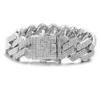 HALUKAKAH Diamant Chaîne en Or pour Hommes Iced Out,20MM Rhombe Éclair Diamants à Trois Rangs Finition Or Blanc Platine Bracelet 20cm,Cz Complet Taille de Diamant Ensemble de Griffes,Cadeau pour Lui