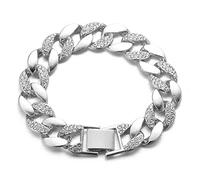 HALUKAKAH Diamant Cubain Chaîne pour Hommes Iced Out,15MM Chaîne en Or Miroir Polonais Platine Or Blanc Fini Bracelet 20cm,Diamants de Laboratoire,avec Coffret Cadeau Gratuit