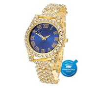 HALUKAKAH Diamants Montre en Or,Enfant Or Véritable 18K Plated 36MM Largeur Bleu Cadran Quartz 20cm, Boîte Cadeau Gratuite