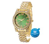 HALUKAKAH Diamants Montre en Or,Enfant Or Véritable 18K Plated 36MM Largeur Vert Cadran Quartz 20cm, Boîte Cadeau Gratuite