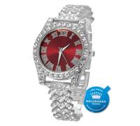 HALUKAKAH Diamants Montre en Or,Enfant Plaqué Platine Or Blanc 36MM Largeur Rouge Cadran Quartz 20cm, Boîte Cadeau Gratuite