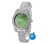 HALUKAKAH Diamants Montre en Or,Enfant Plaqué Platine Or Blanc 36MM Largeur Vert Cadran Quartz 20cm, Boîte Cadeau Gratuite