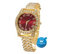 HALUKAKAH Diamants Montre en Or,Femme Or Véritable 18K Plated 36MM Largeur Rouge Cadran Quartz 20cm,Boîte Cadeau Gratuite