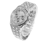 HALUKAKAH Diamants Montre en Or Iced Out, Hommes Plaqué Or Or Blanc Platine Largeur 20mm Quartz Bracelet 22cm, Livrée avec Boîte Cadeau