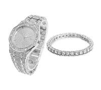 HALUKAKAH Diamants Montre en Or Iced Out, Hommes Plaqué Or Or Blanc Platine Quartz Bracelet 22cm Cadran Octogonal, avec Chaîne de Tennis Bracelet 20cm, Livrée avec Boîte Cadeau