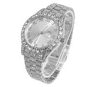 HALUKAKAH Diamants Montre en Or Iced Out, Hommes Plaqué Or Or Blanc Platine Quartz Bracelet 24cm Cadran Rond, Livrée avec Boîte Cadeau