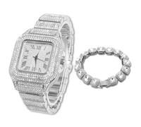 HALUKAKAH Diamants Montre en Or pour Hommes,Plaqué Or Blanc Platine Quartz Bracelet 24cm Cadran Carré,avec Diamant en Grappe Chaîne de Tennis Bracelet 20cm,avec Boîte Cadeau