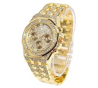 HALUKAKAH Diamants Montre en Or pour Hommes,Plaqué Or Réel 18k/Or Blanc Platine Largeur 20mm Quartz Bracelet 22cm,avec Diamant en Grappe Chaîne de Tennis Collier et Bracelet Options,avec Boîte Cadeau