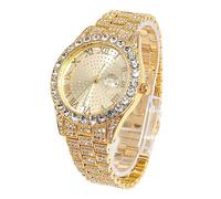 HALUKAKAH Diamants Montre en Or pour Hommes,Plaqué Or Réel 18k/Or Blanc Platine Quartz Bracelet 24cm Cadran Rond,avec Diamant en Grappe Chaîne de Tennis Collier et Bracelet Options,avec Boîte Cadeau