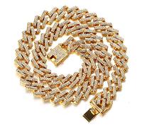 HALUKAKAH Diamond Cuban Link Gold Chain for Men,13MM 18k Real Gold Plated/Platinum White Gold Finish Choker Necklace,Multicolor FUJI Mountain Blue/Red/Black/Clear Lab Diamonds Prong Set,Gift for Him