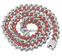 HALUKAKAH Diamond Cuban Link Gold Chain for Men,13MM 18k Real Gold Plated/Platinum White Gold Finish Choker Necklace,Multicolor FUJI Mountain Blue/Red/Black/Clear Lab Diamonds Prong Set,Gift for Him