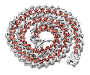 HALUKAKAH Diamond Cuban Link Gold Chain for Men,13MM 18k Real Gold Plated/Platinum White Gold Finish Choker Necklace,Multicolor FUJI Mountain Blue/Red/Black/Clear Lab Diamonds Prong Set,Gift for Him
