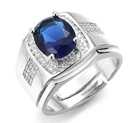 HALUKAKAH Diamond Ring with Blue Gemstone Crystal,Men's 18k Real White Gold Platinum Plated Iced Out Handset Lab Diamonds Black Agate Size Adjustable with Free Giftbox