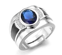 HALUKAKAH Diamond Ring with Blue Gemstone Crystal,Men's 18k Real White Gold Platinum Plated Iced Out Handset Lab Diamonds Black Agate Size Adjustable with Free Giftbox