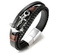 HALUKAKAH Enfant ● Voile Junior ● Garçons Cuir Véritable Tresse à la Main Ancre Bracelet 13-16 Ans. Titane Mat Fermoir Magnétique Argent 18cm avec Coffret Cadeau Gratuit