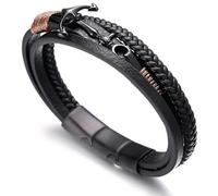 HALUKAKAH Enfant ● Voile Junior ● Plus Garçons Cuir Véritable Tresse à la Main Ancre Bracelet 13-16 Ans. Titane Mat Fermoir Magnétique Noir Taille Réglable 18-19.5cm avec Le Boîte-Cadeau