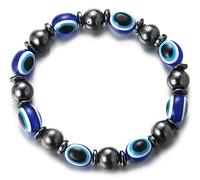 HALUKAKAH ● Evil Eye ● Bracelet Beaded Kabbalah Protection Hematite Handmade Dainty Strechy Wristband for Men Women White/Orange/Multicolor/Navy Blue/Black Eye with Free Giftbox