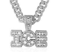 HALUKAKAH ● ICE ● Chaîne Or pour Homme Fini Or Blanc Platine Iced Out Collier Pendentif,Plein Cz Lab Diamants Ensemble de Griffes,14mm Chaîne à Maillons Cubaine 45cm,Coffret Gratuit