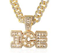 HALUKAKAH ● ICE ● Chaîne Or pour Homme Plaqué Or Réal 18k Iced Out Collier Pendentif,Plein Cz Lab Diamants Ensemble de Griffes,14mm Chaîne à Maillons Cubaine 45cm,Coffret Gratuit