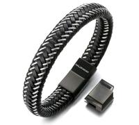 HALUKAKAH ● Jazz ● Homme Bracelet en Cuir Véritable de Main Fermoir Mgnétique en Titan Taille Réglable 8.2"-8.7"(21-22cm) avec Le Boîte-Cadeau Gratuit
