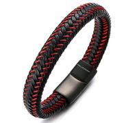 HALUKAKAH ● Jazz ● Homme Bracelet en Cuir Véritable de Main Fermoir Mgnétique en Titan Taille Réglable 8.2"-8.7"(21-22cm) avec Le Boîte-Cadeau Gratuit