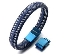 HALUKAKAH ● Jazz ● Homme Bracelet en Cuir Véritable de Main Fermoir Mgnétique en Titan Taille Réglable 8.2"-8.7"(21-22cm) avec Le Boîte-Cadeau Gratuit